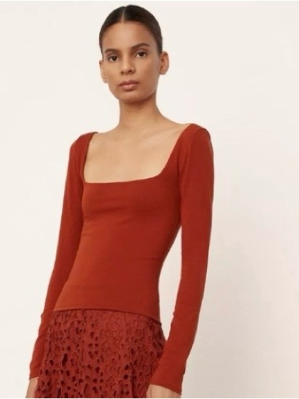 Vince Pima Cotton Terracotta Knit Stretch Top Square Neck NWT XL